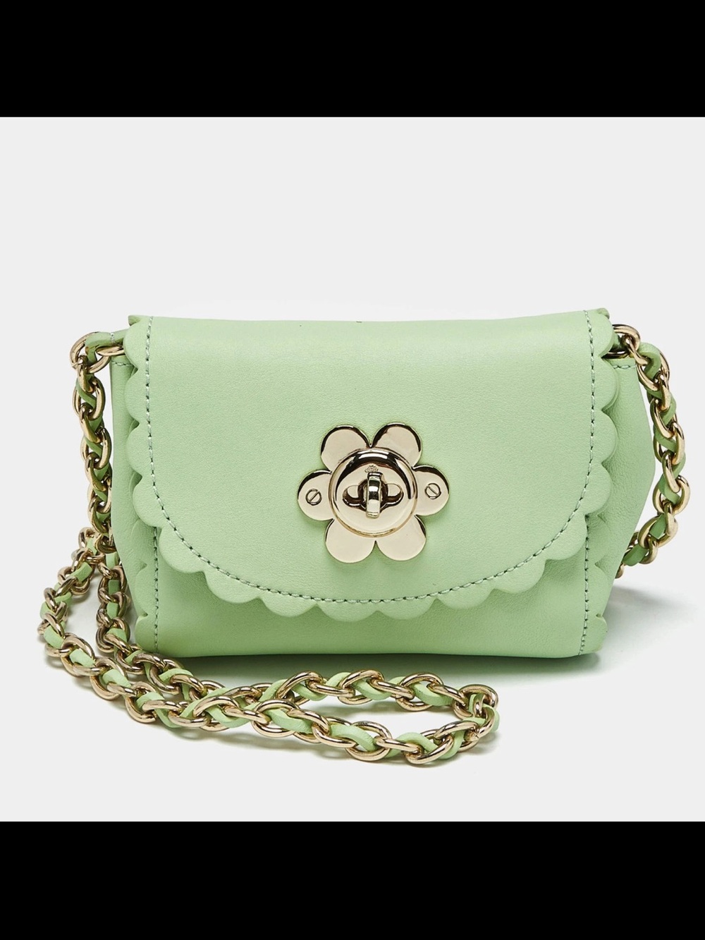 Mulberry Mint Green Scalloped Mini Crossbody with Gold Flower Lock